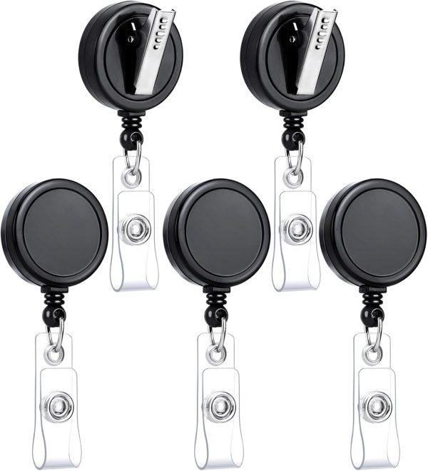 Teskyer Badge Reel, 5 Pack Retractable ID Badge Holder Reels with Swivel Alligator Clip, Black