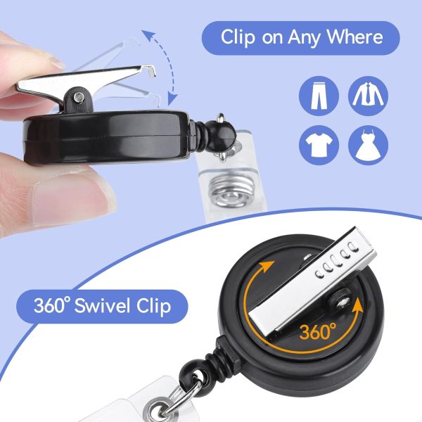 Teskyer Badge Reel, 5 Pack Retractable ID Badge Holder Reels with Swivel Alligator Clip, Black - Image 2