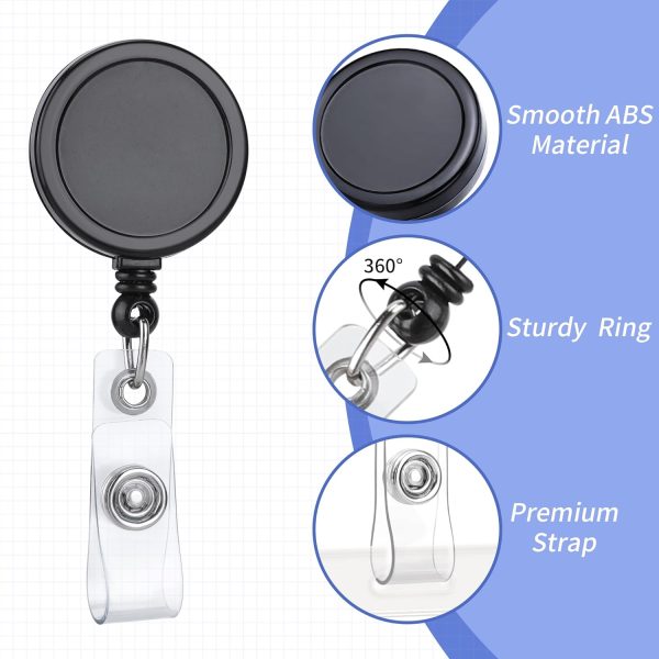 Teskyer Badge Reel, 5 Pack Retractable ID Badge Holder Reels with Swivel Alligator Clip, Black - Image 3