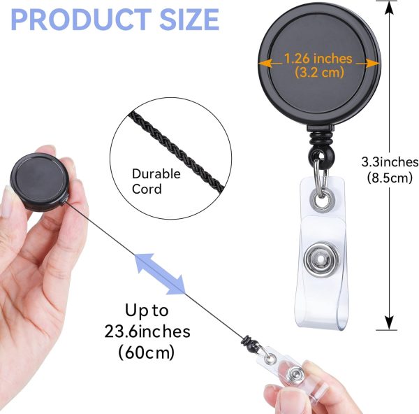 Teskyer Badge Reel, 5 Pack Retractable ID Badge Holder Reels with Swivel Alligator Clip, Black - Image 5