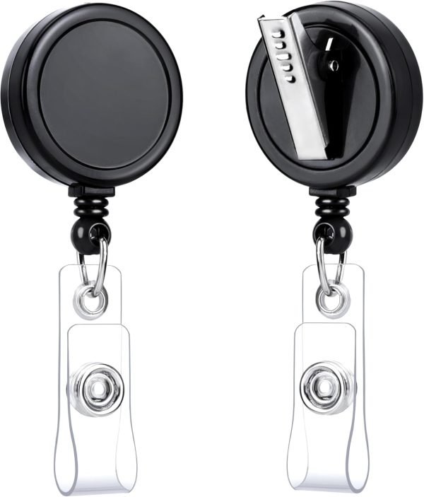 Teskyer Badge Reel, 5 Pack Retractable ID Badge Holder Reels with Swivel Alligator Clip, Black - Image 8