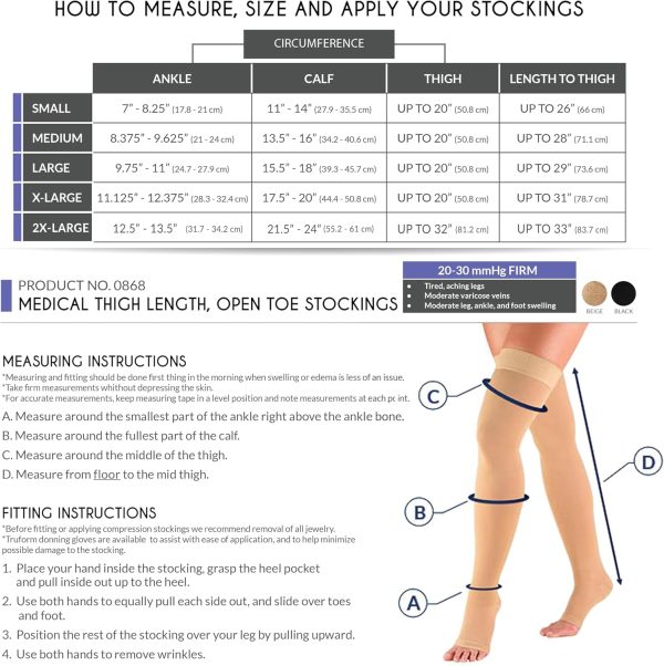 Truform 20-30 mmHg Compression Stockings for Men and Women, Thigh High Length, Dot-Top, Open Toe, Beige, Medium - Image 2