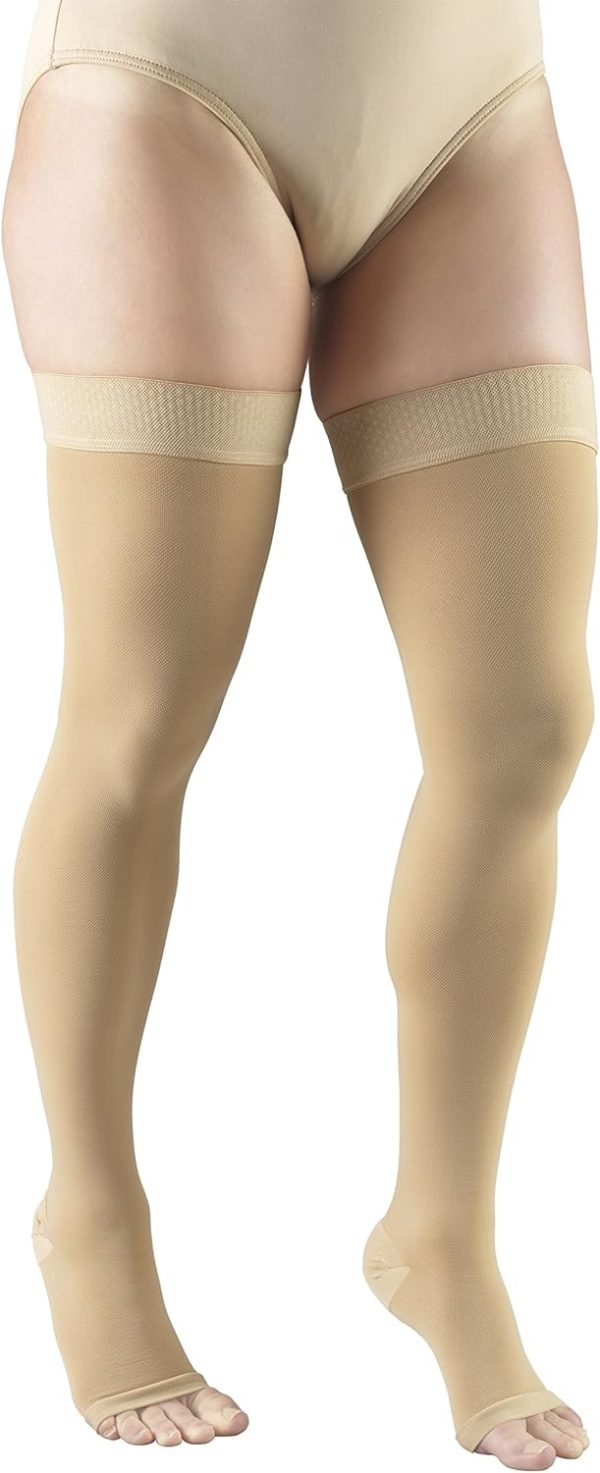 Truform 20-30 mmHg Compression Stockings for Men and Women, Thigh High Length, Dot-Top, Open Toe, Beige, Medium - Image 4