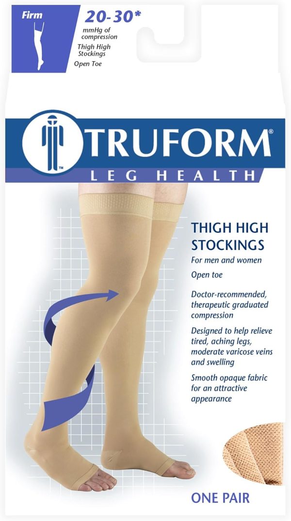 Truform 20-30 mmHg Compression Stockings for Men and Women, Thigh High Length, Dot-Top, Open Toe, Beige, Medium - Image 5