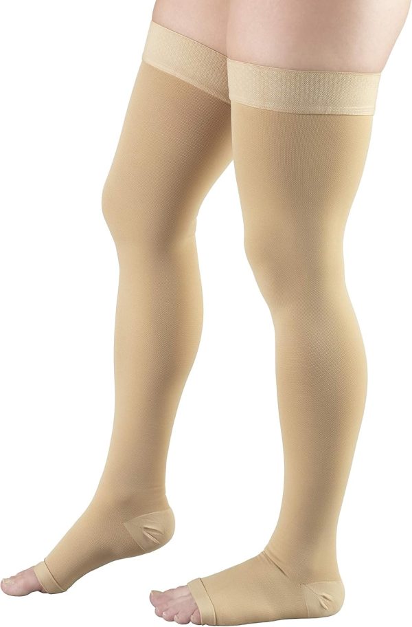 Truform 20-30 mmHg Compression Stockings for Men and Women, Thigh High Length, Dot-Top, Open Toe, Beige, Medium - Image 9